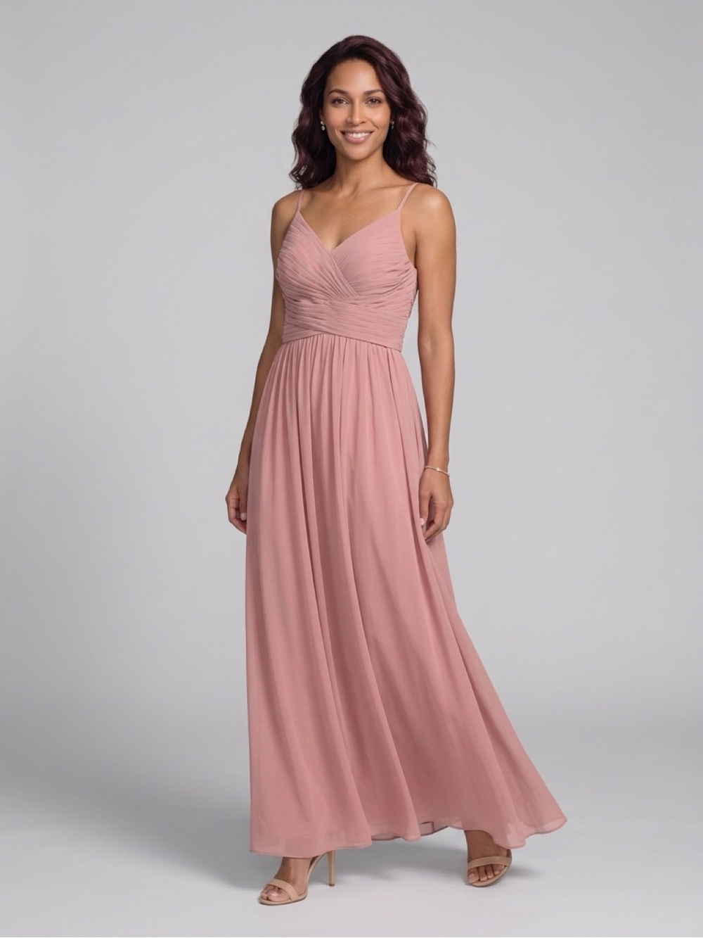 Azazie Dusty Rose Spaghetti Strap Chiffon Maxi Dress
